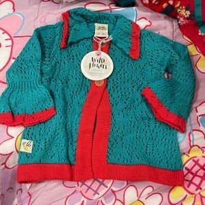 Wildflowers Kids Teal and Red Knit Cardigan